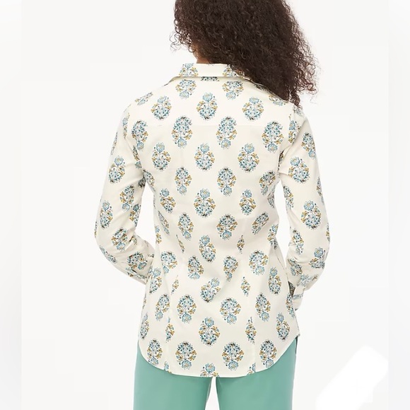 JCREW Cream Blue Yellow Floral Print Button Up Shirt NWT - Picture 6 of 7